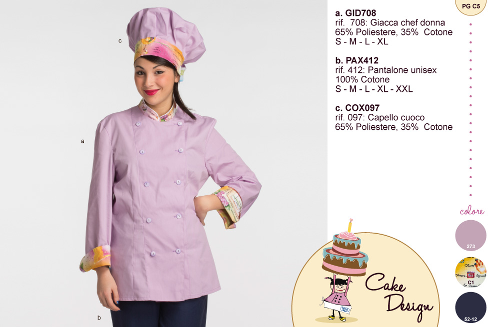 La divisa per la tua nuova pasticceria cake design Giacca e cappello lilla per il cake design, ma se ti piacciono altri colori noi li abbiamo.