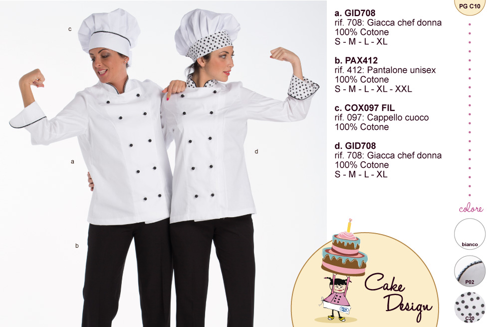 Tutti vorrebbero una giacca da cake design facilmente smacchiabile. Noi te la possiamo dare! Giacche donna bianche o con risvolti ed inserti a pois per una pasticcera con stile.