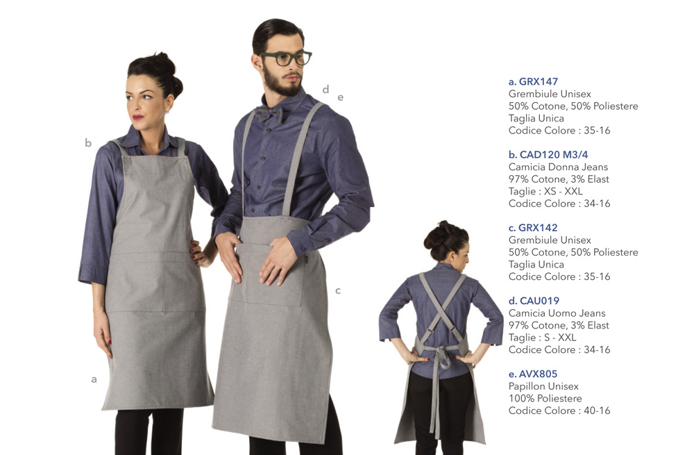 Camicia jeans e grembiule grigio per i camerieri della pizzeria - Creativity clothingsxwork -