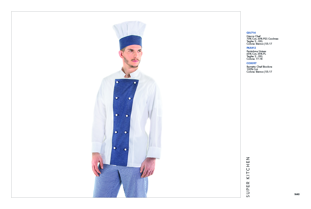 Abbigliamento cake design giacca, cappello, pantalone in abbinamento colore.